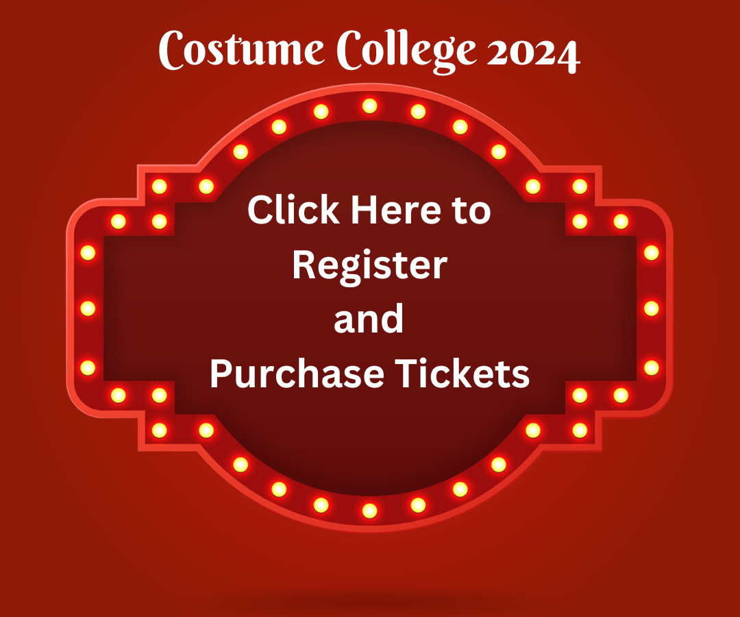 Red background with yellow lights in an oval around the text "Click here to Regiister and purchase tickets" in white letters.