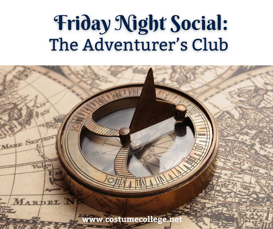 Antique sea map with compass. With the text "Friday Night Social: The Adventurer's Club."